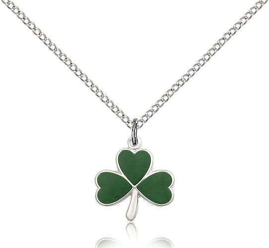 Shamrock Medal, Sterling Silver - 18&quot; 1.2mm Sterling Silver Chain + Clasp