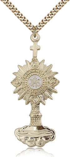 Monstrance Medal, Gold Filled - 24&quot; 2.4mm Gold Plated Endless Chain