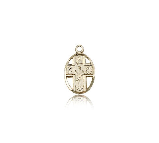 5 Way Cross Chalice Medal, 14 Karat Gold - 14 KT Yellow Gold