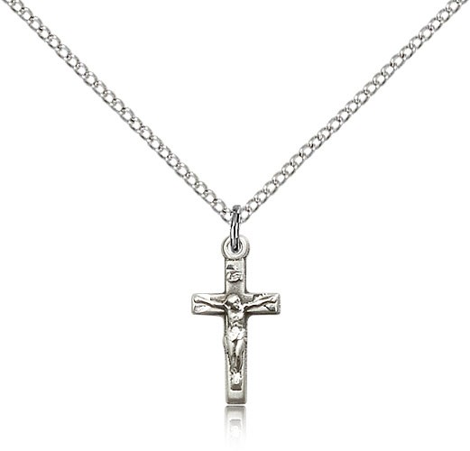 Crucifix Pendant, Sterling Silver - 18&quot; 1.2mm Sterling Silver Chain + Clasp