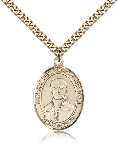 Blessed Pier Giorgio Frassati Medal, Gold Filled, Large - 24&quot; 2.4mm Gold Plated Chain + Clasp