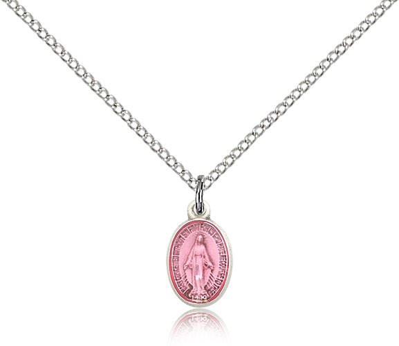 Miraculous Medal, Sterling Silver - 18&quot; 1.2mm Sterling Silver Chain + Clasp