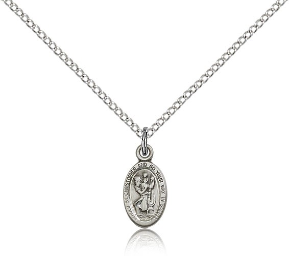 St. Christopher Medal, Sterling Silver - 18&quot; 1.2mm Sterling Silver Chain + Clasp