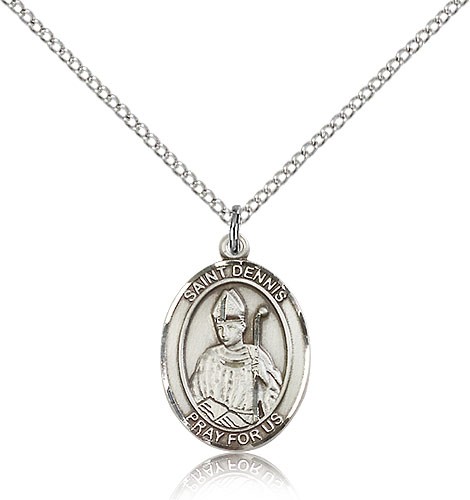St. Dennis Medal, Sterling Silver, Medium - 18&quot; 1.2mm Sterling Silver Chain + Clasp