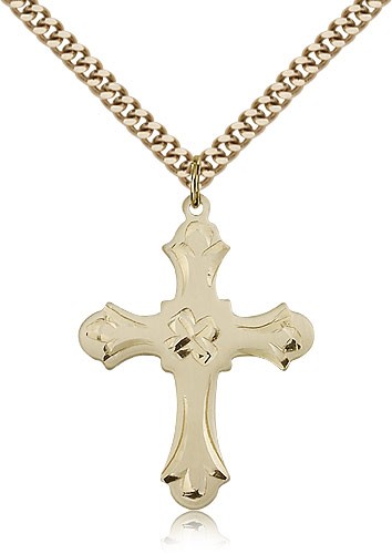 Cross Pendant, Gold Filled - 24&quot; 2.4mm Gold Plated Endless Chain