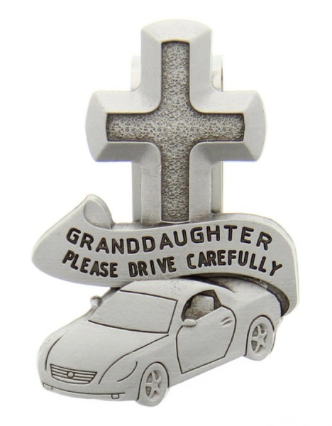 Granddaughter Please Drive Carefully Visor Clip - Silver-tone