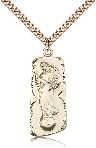 Our Lady of Mental Peace Medal, Gold Filled - 24&quot; 2.4mm Gold Plated Endless Chain