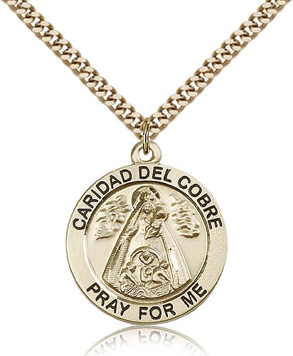 Caridad Del Cobre Medal, Gold Filled - 24&quot; 2.4mm Gold Plated Endless Chain