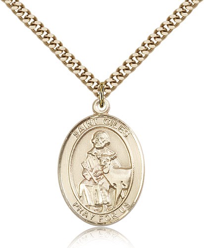 St. Giles Medal, Gold Filled, Large - 24&quot; 2.4mm Gold Plated Chain + Clasp