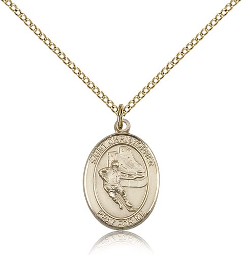 St. Christopher Hockey Medal, Gold Filled, Medium - Gold-tone