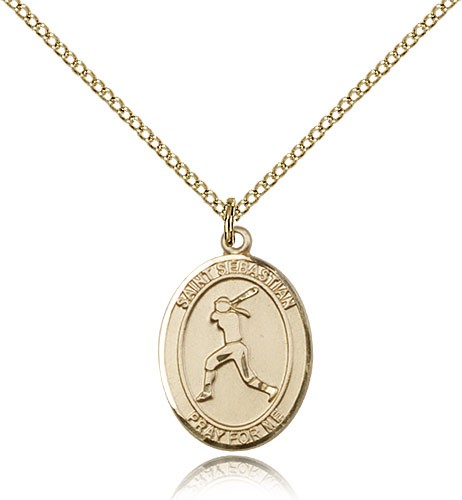 St. Sebastian Softball Medal, Gold Filled, Medium - Gold-tone