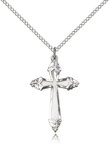 Cross Pendant, Sterling Silver - 18&quot; 1.2mm Sterling Silver Chain + Clasp