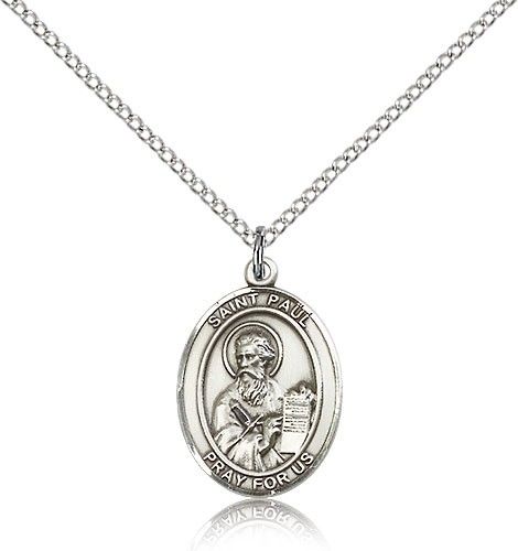 St. Paul the Apostle Medal, Sterling Silver, Medium - 18&quot; 1.2mm Sterling Silver Chain + Clasp