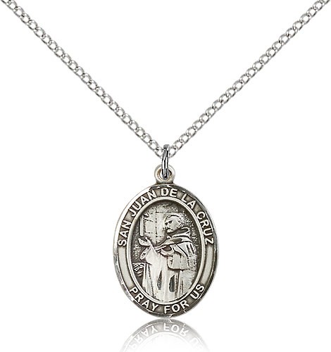 San Juan De La Cruz Medal, Sterling Silver, Medium - 18&quot; 1.2mm Sterling Silver Chain + Clasp
