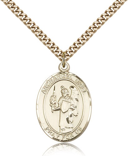 St. Uriel Medal, Gold Filled, Large - 24&quot; 2.4mm Gold Plated Chain + Clasp