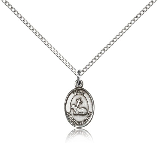 First Reconciliation Medal, Sterling Silver - 18&quot; 1.2mm Sterling Silver Chain + Clasp