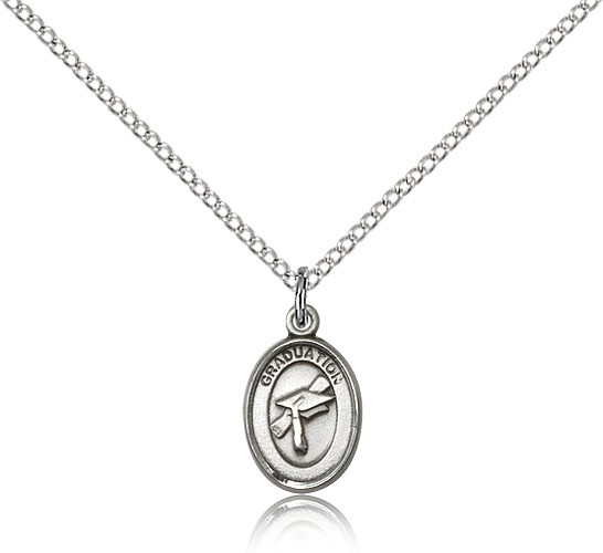 Graduation Medal, Sterling Silver - 18&quot; 1.2mm Sterling Silver Chain + Clasp