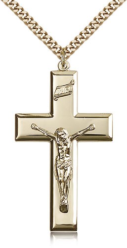 Crucifix Pendant, Gold Filled - 24&quot; 2.4mm Gold Plated Endless Chain