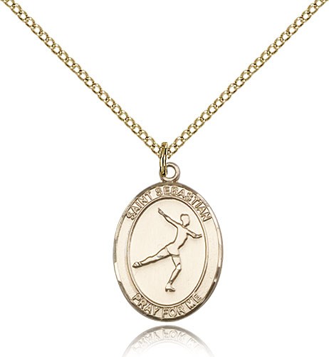 St. Sebastian Figure Skating Medal, Gold Filled, Medium - Gold-tone