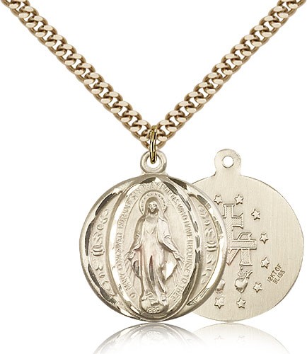 Miraculous Medal, Gold Filled - 24&quot; 2.4mm Gold Plated Endless Chain