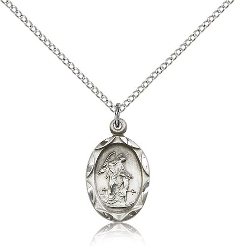 Guardian Angel Medal, Sterling Silver - 18&quot; 1.2mm Sterling Silver Chain + Clasp