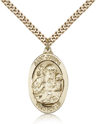 St. Joseph Medal, Gold Filled - 24&quot; 2.4mm Gold Plated Endless Chain