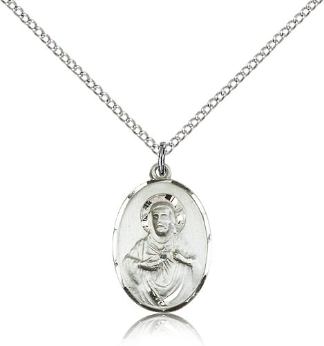 Scapular Medal, Sterling Silver - 18&quot; 1.2mm Sterling Silver Chain + Clasp