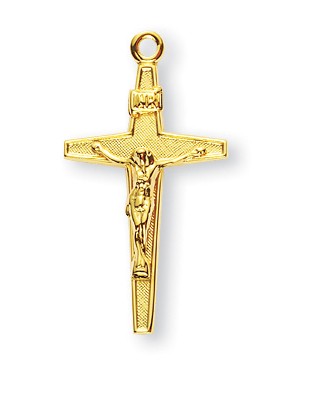 Crucifix Necklace with Patterned Inside, 16 Karat Gold Over Sterling Silver with Chain - Gold-tone