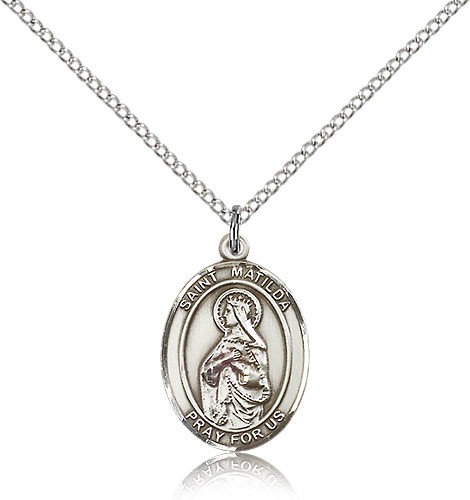 St. Matilda Medal, Sterling Silver, Medium - 18&quot; 1.2mm Sterling Silver Chain + Clasp