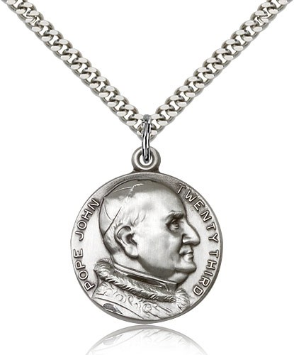 St. Pope John Xxii Medal, Sterling Silver - 24&quot; 2.4mm Rhodium Plate Endless Chain