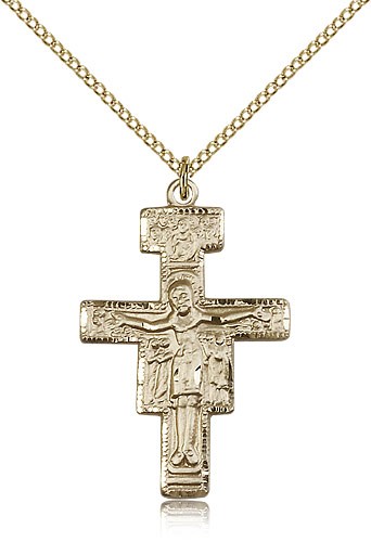 San Damiano Crucifix Pendant, Gold Filled - Gold-tone