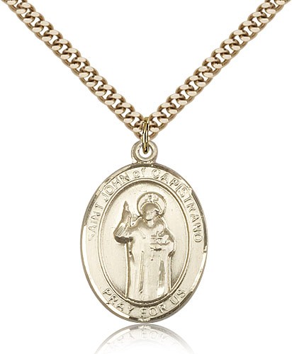 St. John of Capistrano Medal, Gold Filled, Large - 24&quot; 2.4mm Gold Plated Chain + Clasp