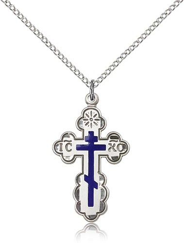 St. Olga Cross Pendant, Sterling Silver - 18&quot; 1.2mm Sterling Silver Chain + Clasp