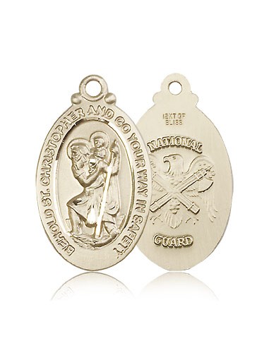 St. Christopher National Guard Medal, 14 Karat Gold - 14 KT Yellow Gold