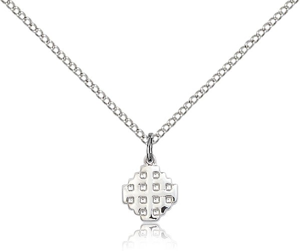 Jerusalem Cross Pendant, Sterling Silver - 18&quot; 1.2mm Sterling Silver Chain + Clasp