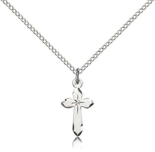 Cross Pendant, Sterling Silver - 18&quot; 1.2mm Sterling Silver Chain + Clasp