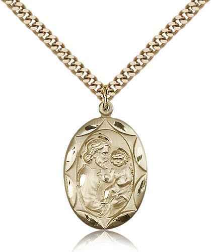 St. Joseph Medal, Gold Filled - 24&quot; 2.4mm Gold Plated Endless Chain