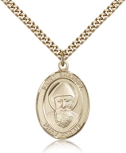 St. Sharbel Medal, Gold Filled, Large - 24&quot; 2.4mm Gold Plated Chain + Clasp