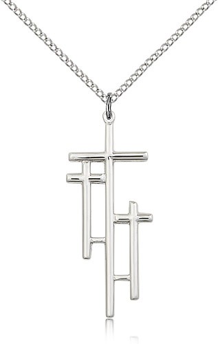 Cross Pendant, Sterling Silver - 18&quot; 1.2mm Sterling Silver Chain + Clasp