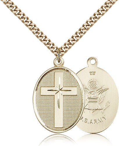 Army Cross Pendant, Gold Filled - 24&quot; 2.4mm Gold Plated Endless Chain