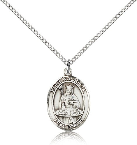 St. Walburga Medal, Sterling Silver, Medium - 18&quot; 1.2mm Sterling Silver Chain + Clasp
