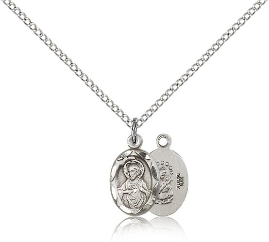 Scapular Medal, Sterling Silver - 18&quot; 1.2mm Sterling Silver Chain + Clasp