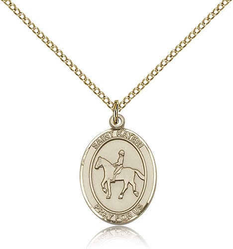 St. Kateri Equestrian Medal, Gold Filled, Medium - Gold-tone
