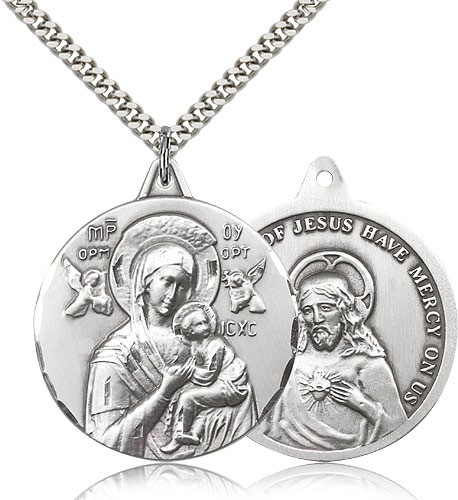 Our Lady of Perpetual Help Medal, Sterling Silver - 24&quot; 2.4mm Rhodium Plate Endless Chain