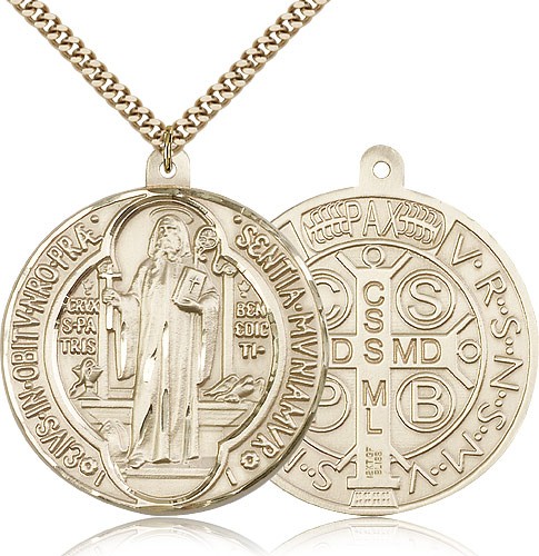 St. Benedict Medal, Gold Filled - 24&quot; 2.4mm Gold Plated Endless Chain