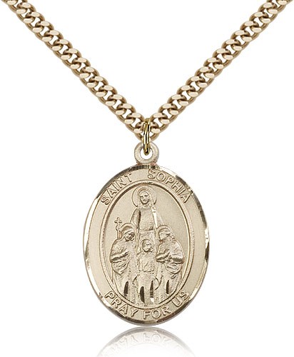 St. Sophia Medal, Gold Filled, Large - 24&quot; 2.4mm Gold Plated Chain + Clasp