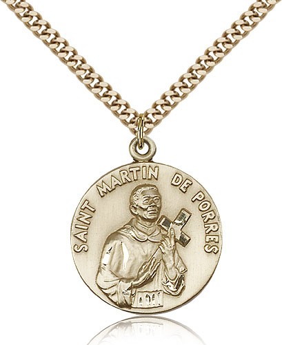 St. Martin De Porres Medal, Gold Filled - 24&quot; 2.4mm Gold Plated Endless Chain