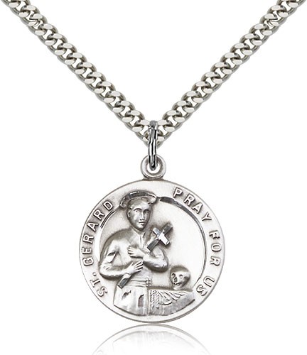 St. Gerard Medal, Sterling Silver - 24&quot; 2.4mm Rhodium Plate Endless Chain