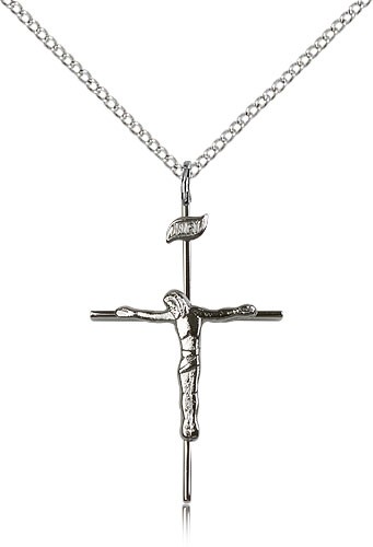 Crucifix Pendant, Sterling Silver - 18&quot; 1.2mm Sterling Silver Chain + Clasp