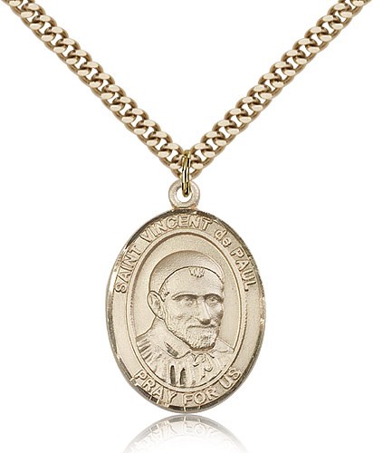 St. Vincent De Paul Medal, Gold Filled, Large - 24&quot; 2.4mm Gold Plated Chain + Clasp